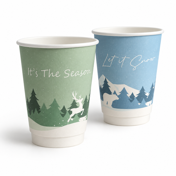 Dvisienis popierinis puodelis let it snow, 12oz, 500 vnt/dėž.
